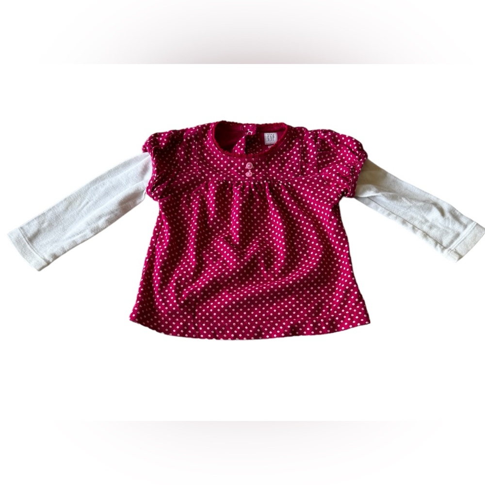 3 FOR $10 BABY GAP 12-18M Pink W/ White Polka Dot Long Sleeve Top